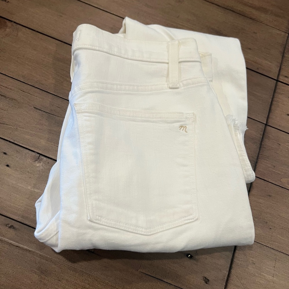 Madewell white 10” high rise frayed edge skinny crop jeans sz 28